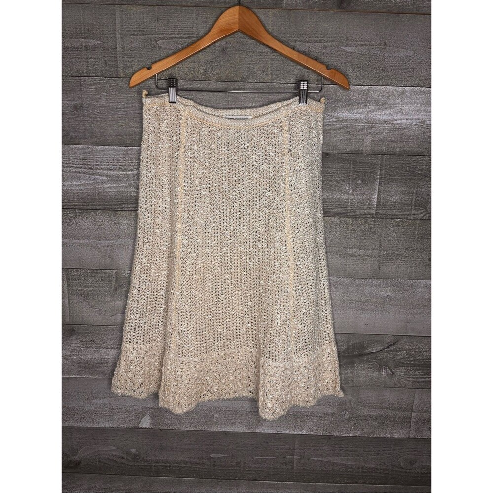 Pallas S 70s hand loomed 100% pure Irish linen Knit crochet A-Line SkirT Cream